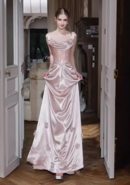 Gorgeous Spaghetti Strap Prom Dresses Light Pink Sheath Evening Outfit Sequins Appliques Formal Outfits AP6839