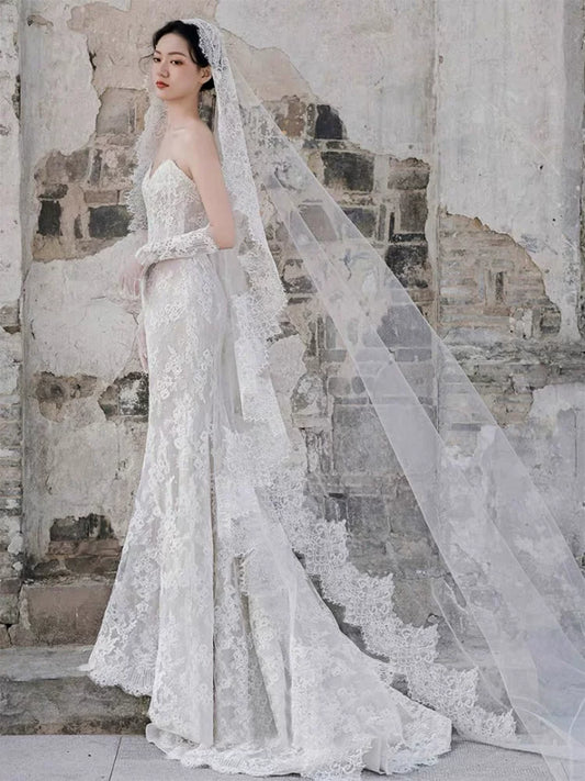 Novelty Strapless Wedding Dress Lace Mermaid Bridal Dress AP6844