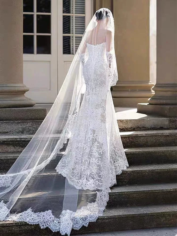Novelty Strapless Wedding Dress Lace Mermaid Bridal Dress AP6844