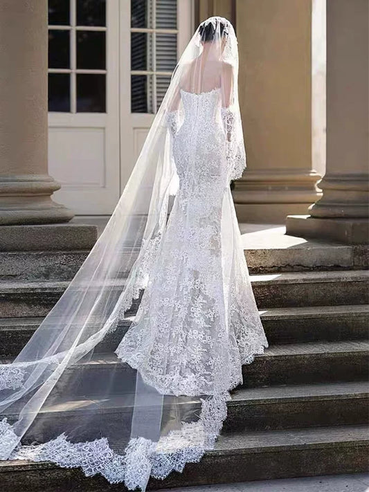 Novelty Strapless Wedding Dress Lace Mermaid Bridal Dress AP6844
