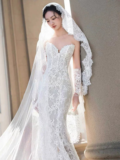 Novelty Strapless Wedding Dress Lace Mermaid Bridal Dress AP6844