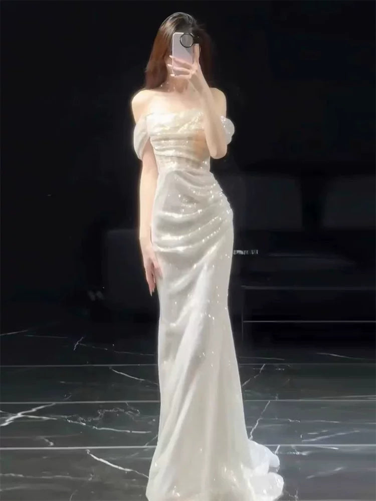 Unique Off-Shoulder Wedding Dress Sequins Mermaid Bridal Dress AP6846