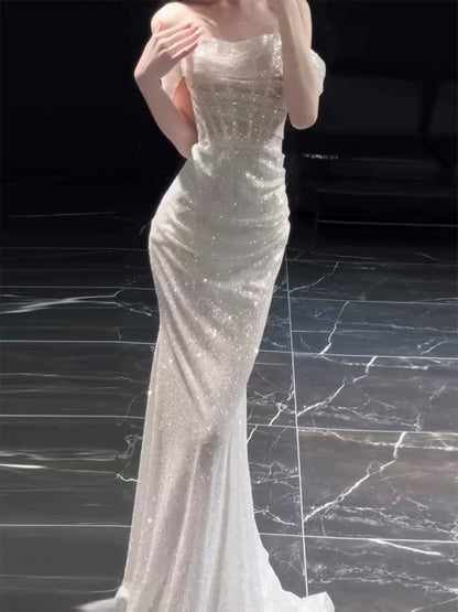 Unique Off-Shoulder Wedding Dress Sequins Mermaid Bridal Dress AP6846