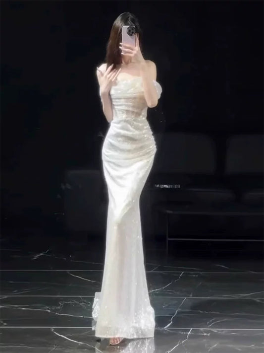 Unique Off-Shoulder Wedding Dress Sequins Mermaid Bridal Dress AP6846