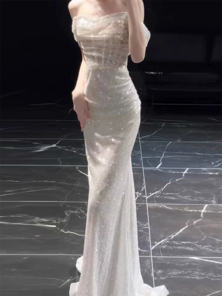 Unique Off-Shoulder Wedding Dress Sequins Mermaid Bridal Dress AP6846