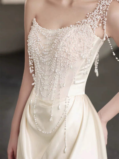 Charming One Shoulder Wedding Dress Sheath Beading Bridal Dress AP6853