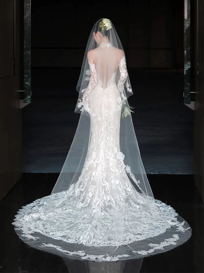 Sparkly Off-Shoulder Mermaid Wedding Dress Lace Long Sleeve Sequins Bridal Outfit AP6855