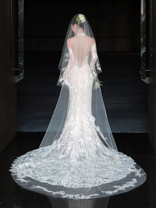 Sparkly Off-Shoulder Mermaid Wedding Dress Lace Long Sleeve Sequins Bridal Outfit AP6855