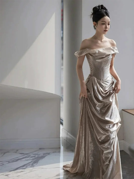 Flattering Off-Shoulder Prom Dress Sheath Draped Formal Dress AP6861