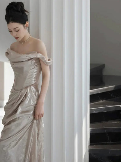 Flattering Off-Shoulder Prom Dress Sheath Draped Formal Dress AP6861