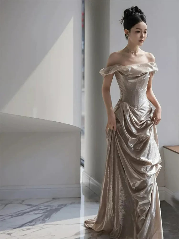 Flattering Off-Shoulder Prom Dress Sheath Draped Formal Dress AP6861