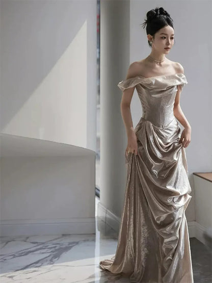 Flattering Off-Shoulder Prom Dress Sheath Draped Formal Dress AP6861