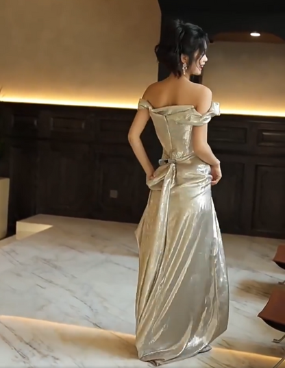 Flattering Off-Shoulder Prom Dress Sheath Draped Formal Dress AP6861