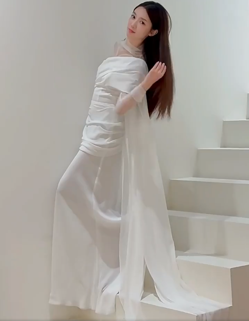 Trendy High Collar Tulle Wedding Dress Long Sleeve Satin Sheath Bridal Outfit AP6862