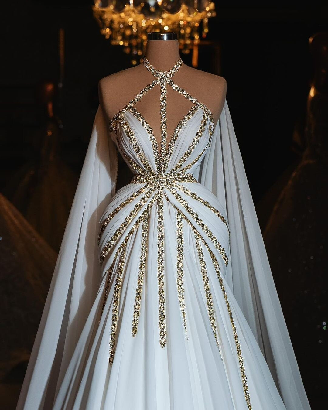 Greek Style White Prom Dress Beaded Halter Neck A-Line Evening Gowns AP6869