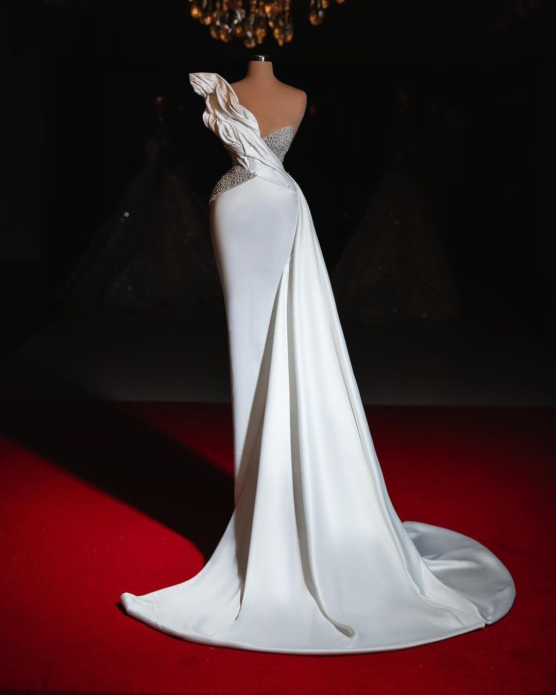Gen Z Style One Shoulder Ruffles Wedding Dress Beaded Sheath Bridal Dress AP6874