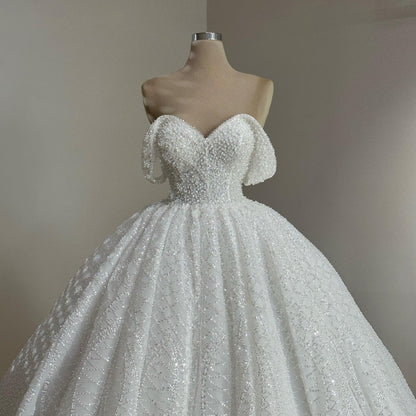 Fairy Off-Shoulder Wedding Dress Ideas Beads Sequins A-Line Bridal Gown AP6877