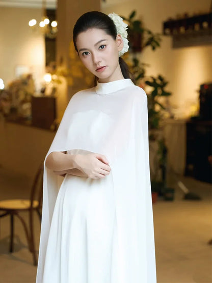 New Tendency Jewel Neck Wedding Dress Long Sleeve Cape A-Line Bridal Outfit AP6878