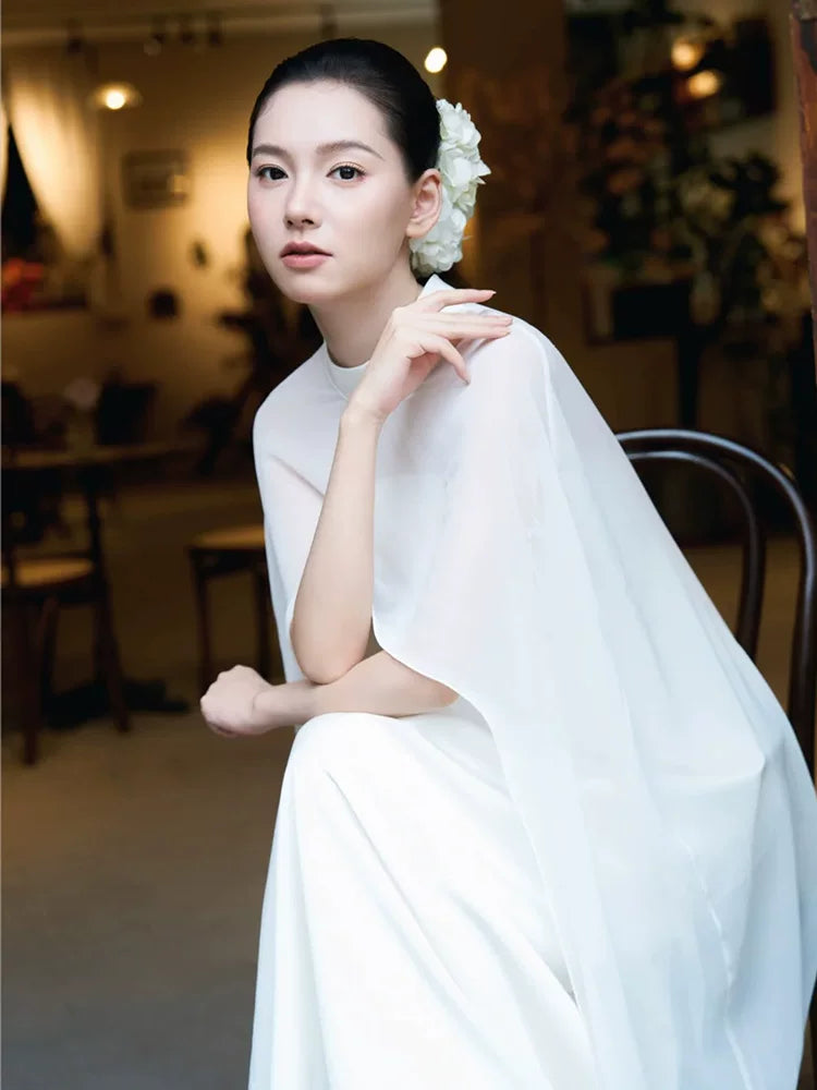 New Tendency Jewel Neck Wedding Dress Long Sleeve Cape A-Line Bridal Outfit AP6878