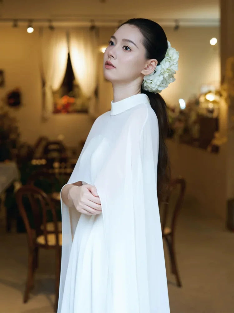 New Tendency Jewel Neck Wedding Dress Long Sleeve Cape A-Line Bridal Outfit AP6878