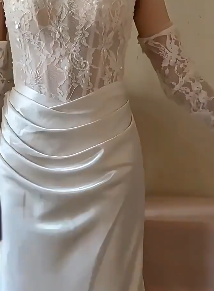 Refined Strapless Mermaid Wedding Dress Lace Sequins Satin Bridal Outfit AP6883