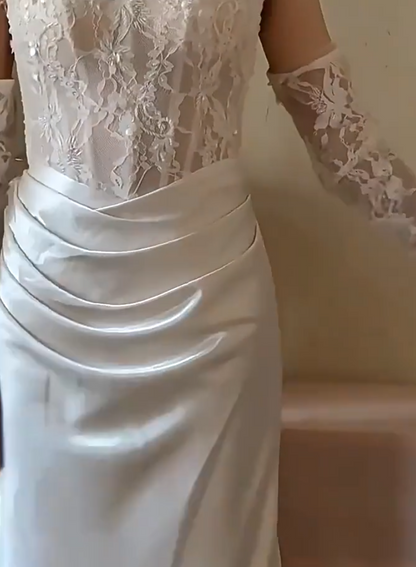 Refined Strapless Mermaid Wedding Dress Lace Sequins Satin Bridal Outfit AP6883
