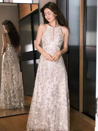 Modest Jewel Neck Prom Dress Sequins A-Line Formal Dress AP6903