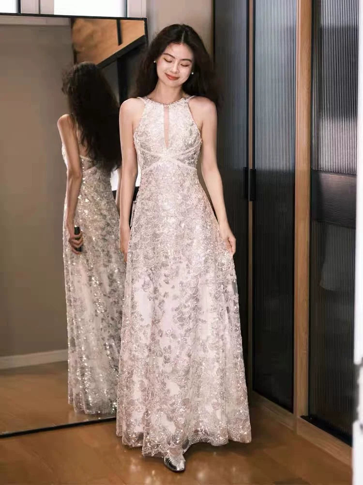 Modest Jewel Neck Prom Dress Sequins A-Line Formal Dress AP6903