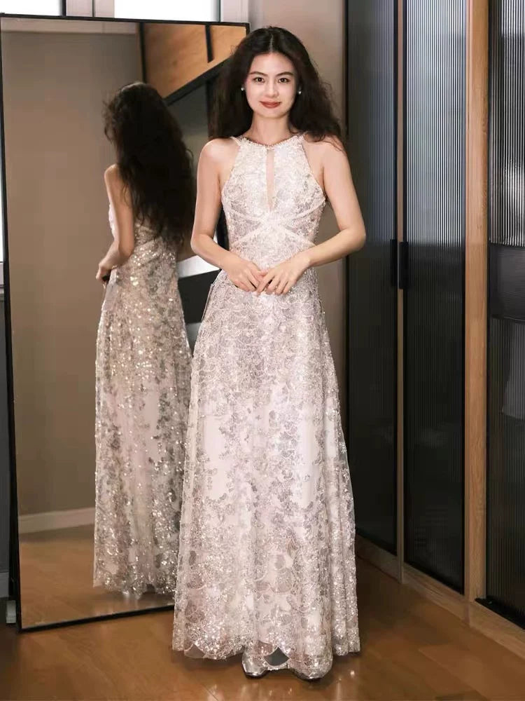 Modest Jewel Neck Prom Dress Sequins A-Line Formal Dress AP6903