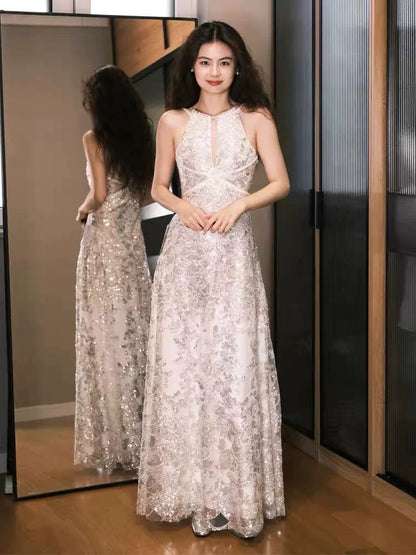 Modest Jewel Neck Prom Dress Sequins A-Line Formal Dress AP6903