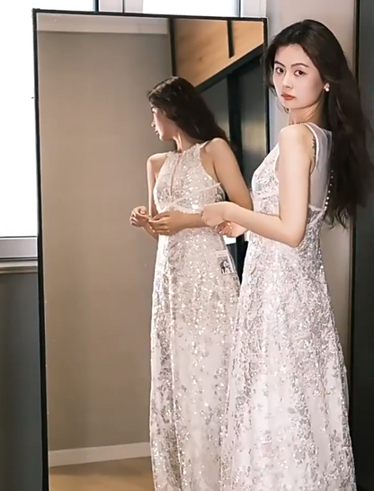 Modest Jewel Neck Prom Dress Sequins A-Line Formal Dress AP6903