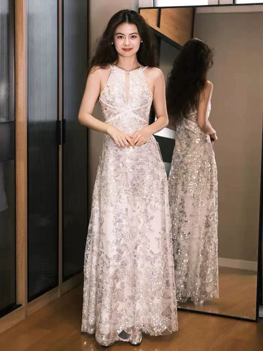 Modest Jewel Neck Prom Dress Sequins A-Line Formal Dress AP6903