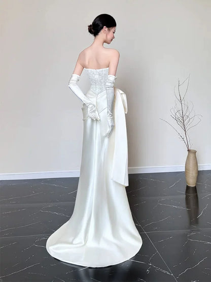 Whimsical Strapless Mermaid Wedding Dress With Sleeves Lace Appliques Bridal Outfit AP6905