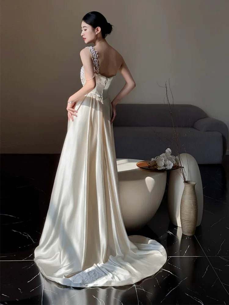 Celestial One Shoulder Wedding Dress Beading Bodice Sheath Bridal Dress AP6909