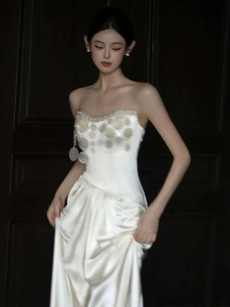 Chic Strapless Mermaid Wedding Dress Ideas Satin Sequins Bridal Dress AP6912