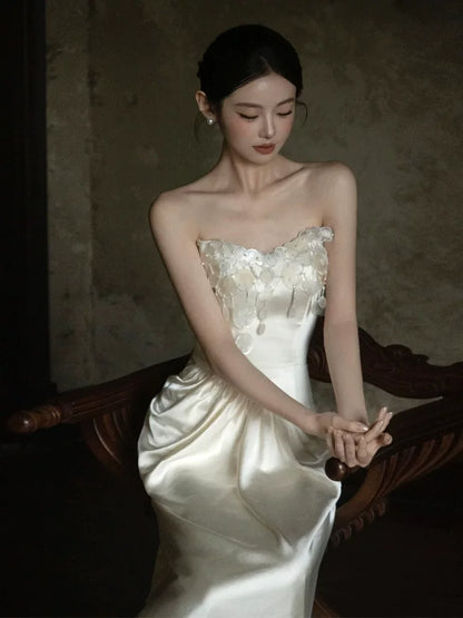 Chic Strapless Mermaid Wedding Dress Ideas Satin Sequins Bridal Dress AP6912