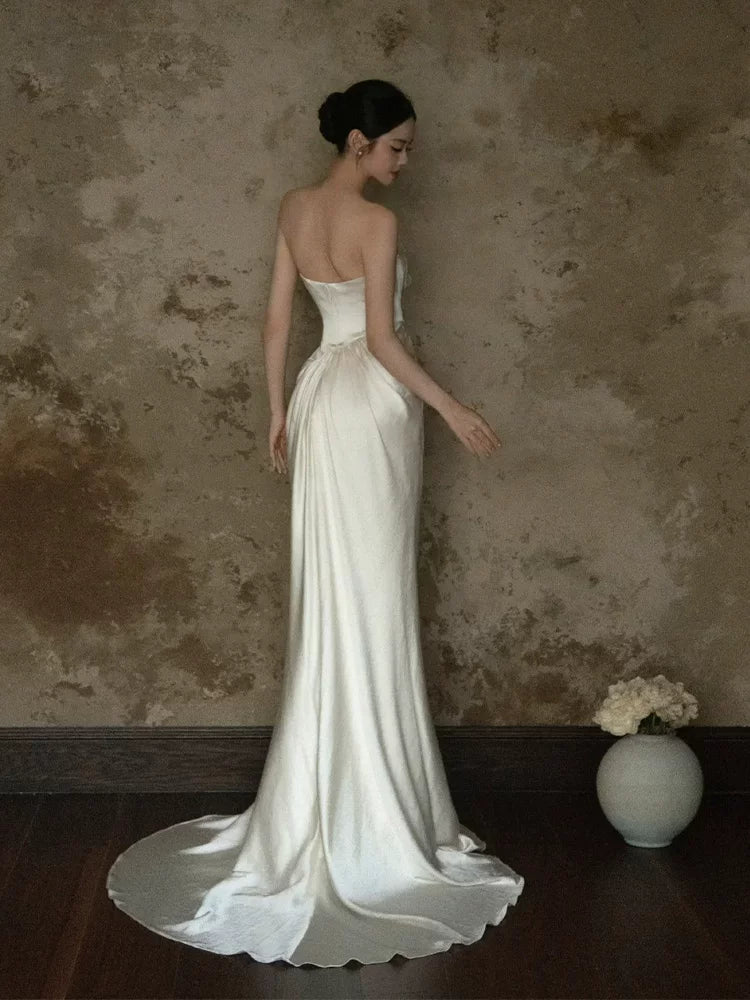 Chic Strapless Mermaid Wedding Dress Ideas Satin Sequins Bridal Dress AP6912