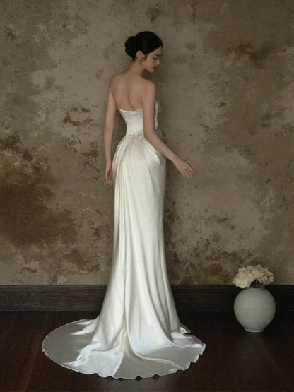 Chic Strapless Mermaid Wedding Dress Ideas Satin Sequins Bridal Dress AP6912