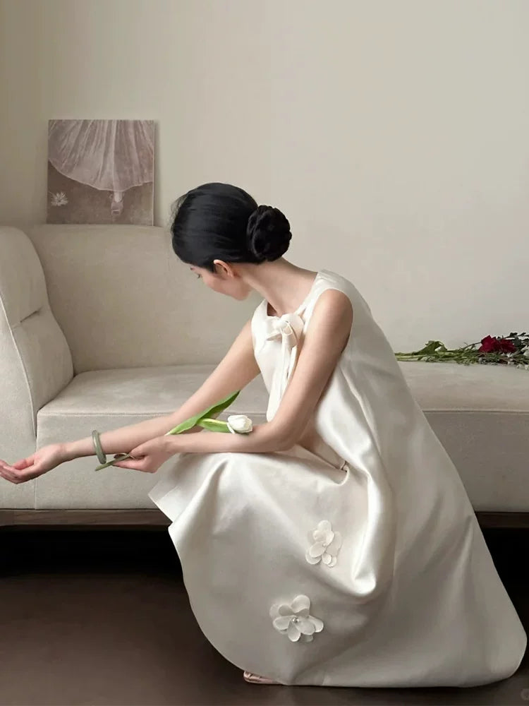 Vintage A-line White Homecoming Dress Ideas Jewel Neck Satin Appliques Bow Hoco Dress AP6921