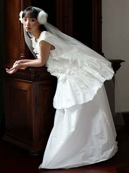 Alluring A-Line Jewel Neck Wedding Dress Inspo Appliques Bridal Gowns With Veil AP6925