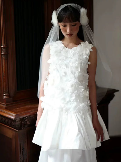 Alluring A-Line Jewel Neck Wedding Dress Inspo Appliques Bridal Gowns With Veil AP6925