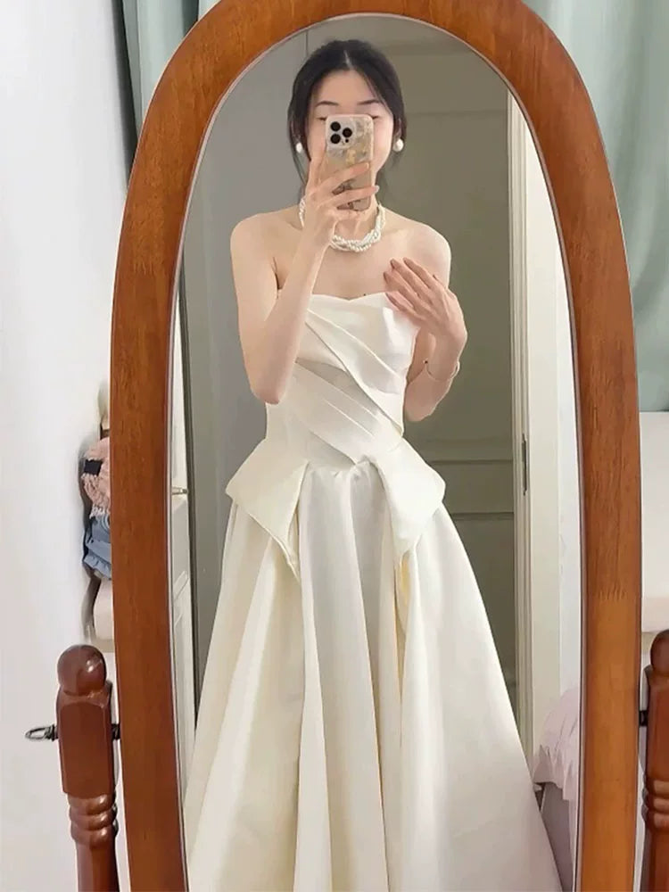 Gorgeous A-Line Strapless Wedding Dress Inspo Pleated Bridal Gowns AP6926