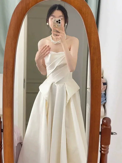 Gorgeous A-Line Strapless Wedding Dress Inspo Pleated Bridal Gowns AP6926