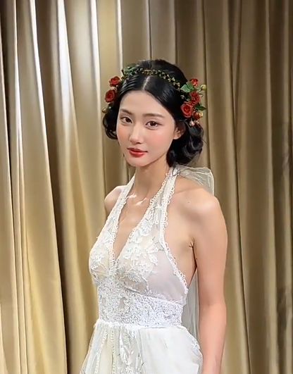 Glam Halter Neck Wedding Dress Lace A-Line Bridal Dress AP6927
