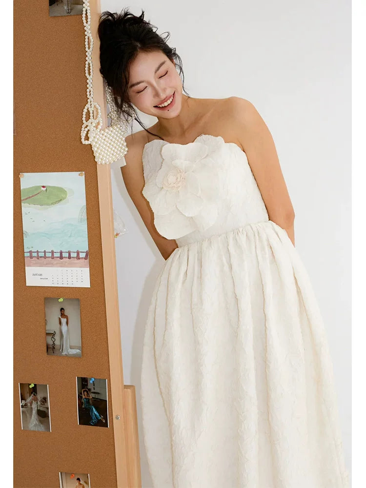Sheen A-Line Strapless Wedding Dress Inspo Appliques Bridal Gowns AP6929