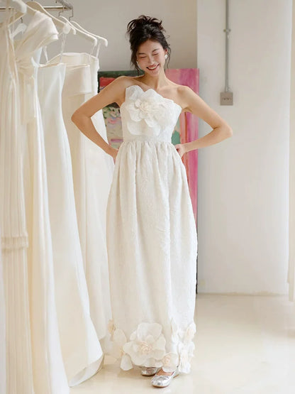 Sheen A-Line Strapless Wedding Dress Inspo Appliques Bridal Gowns AP6929
