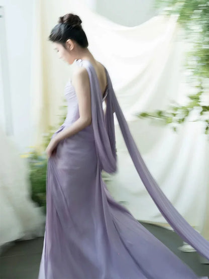 Charming Strapless Purple Prom Dress With Scarf Sheath Slit Formal Dress AP6938