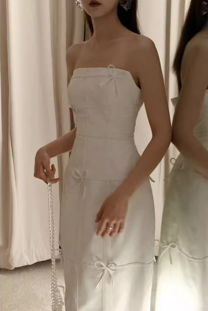 Vogue Strapless Wedding Dress Bows Sheath Slit Bridal Dress AP6947