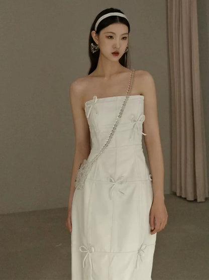 Vogue Strapless Wedding Dress Bows Sheath Slit Bridal Dress AP6947