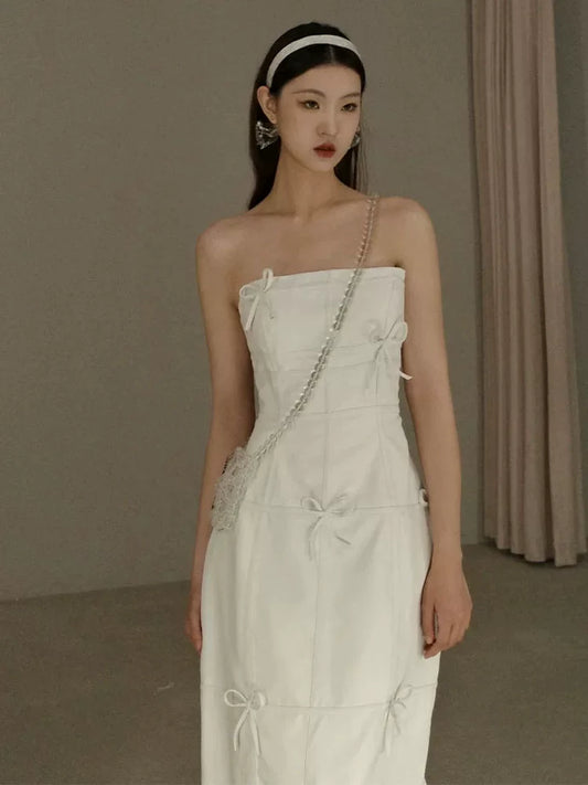 Vogue Strapless Wedding Dress Bows Sheath Slit Bridal Dress AP6947